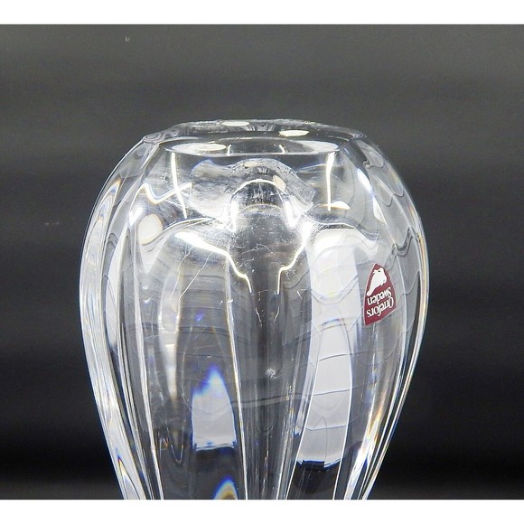 Orrefors Crystal Finger Swung Bud Vase Tulip Ribbed Melon Bulbous Signed - Picture 10 of 12